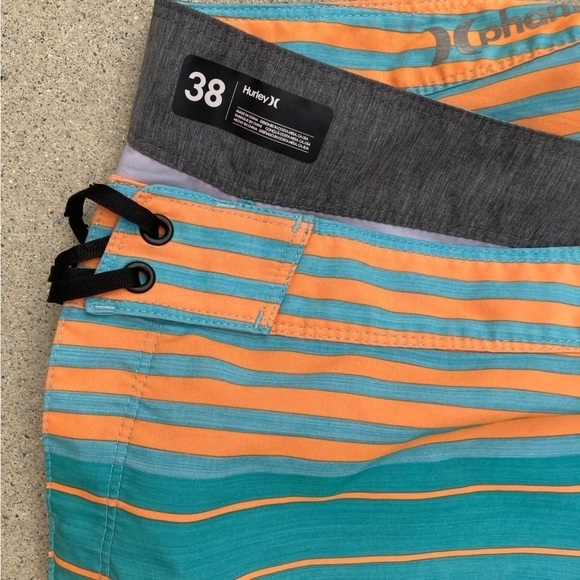 Men's Hurley Turquoise Phantom Board Shorts 38  Poly Logo Surf Beach Sun STAINED - Picture 13 of 15